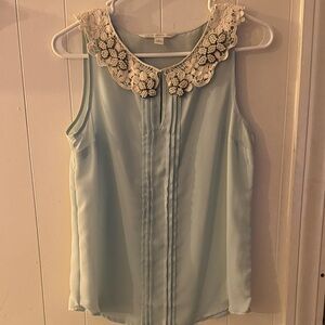 LC Lauren Conrad Lace Collar Sleeveless Blouse - Light Green